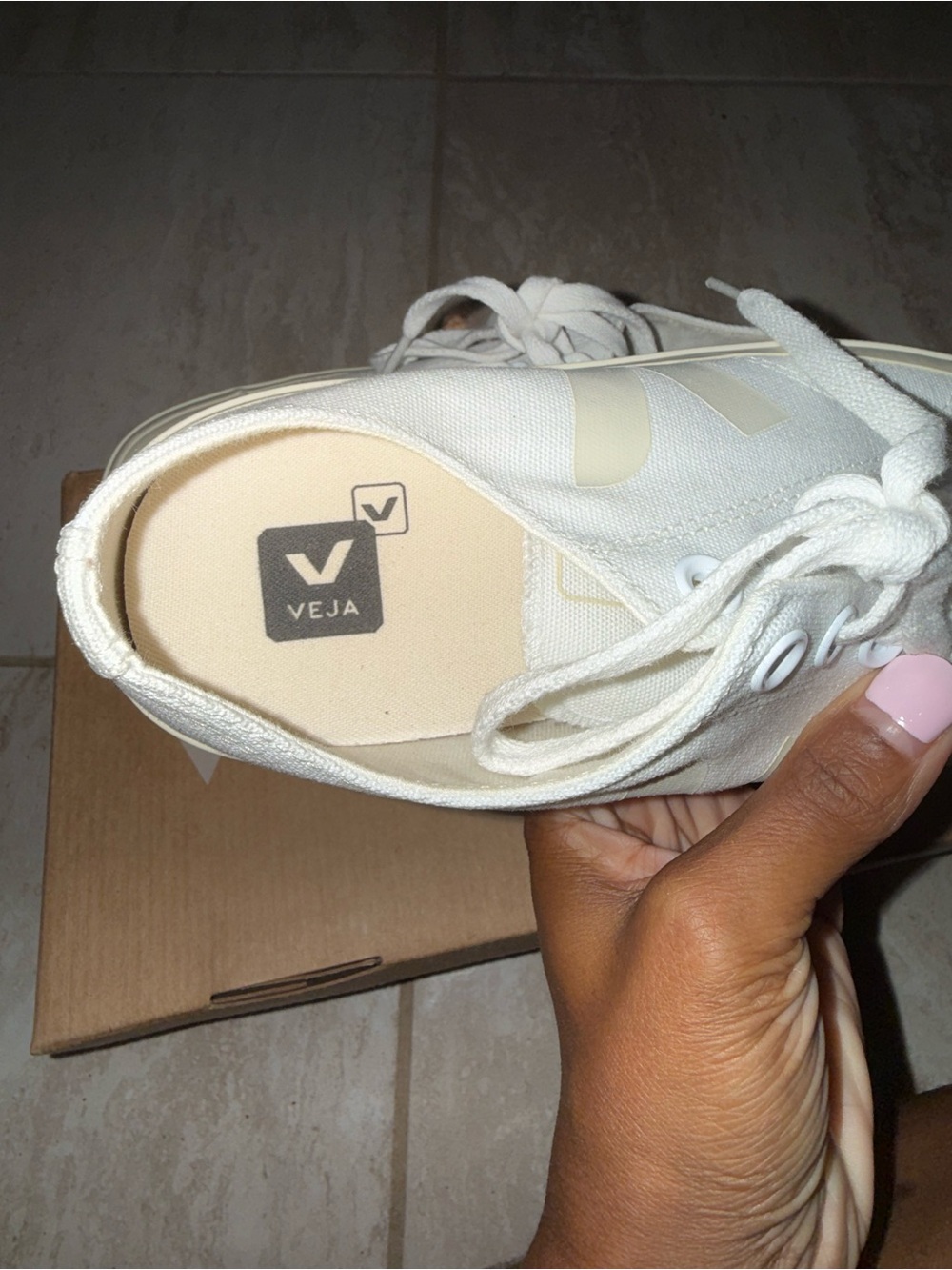 Veja Low-Top Canvas Sneakers in White and Cream - Picture 4 of 8